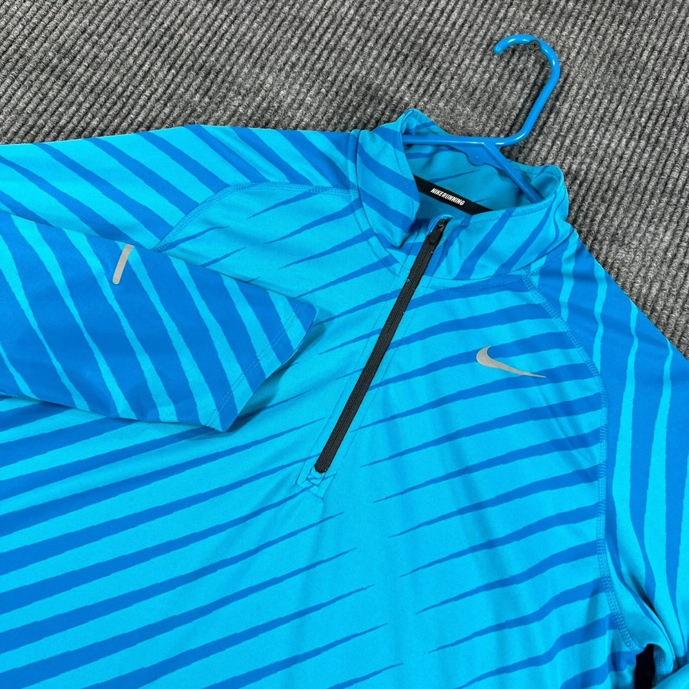 Nike Running Dri-Fit Pullover Womens Medium Blue Striped Long Sleeve 1/4 Zip